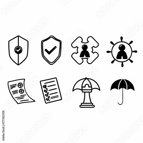 risk management icon set collection in dual tone style. an icon pack contain risk, threat, hazard, impact, control, mitigate, analysis, assess, plan, strategy