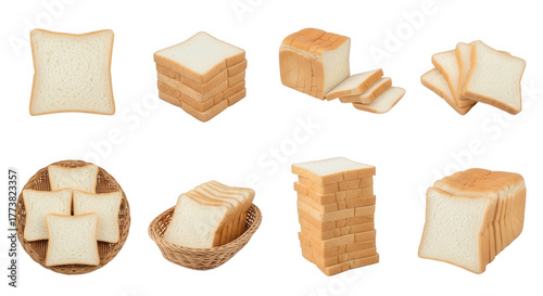 Sliced bread assortment isolated on a transparent background