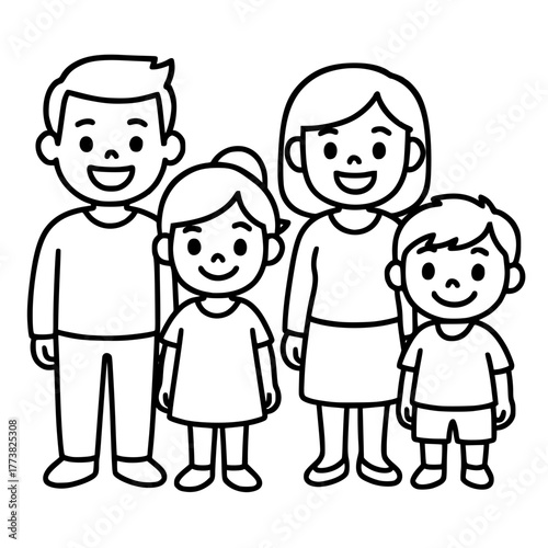 Cute Happy Family Line Art Illustration