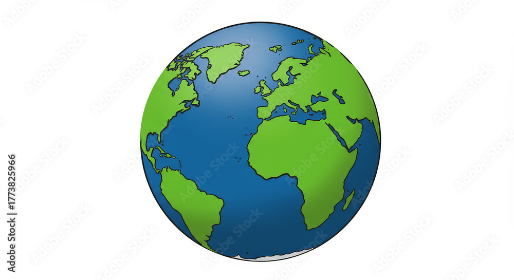 Naklejka premium Illustrated earth globe depicting continents and oceans against a transparent backdrop