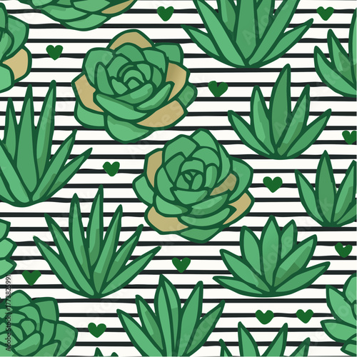 striped succulents botanical stripe heart sprout rosette green whisper modern textile repeat