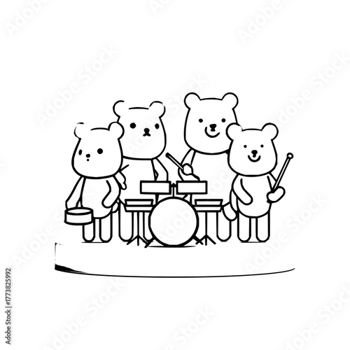 A whimsical line drawing of a chorus of birds singing musical notes in a simple black and white design