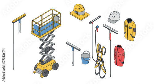Isometric construction safety equipment and tools set