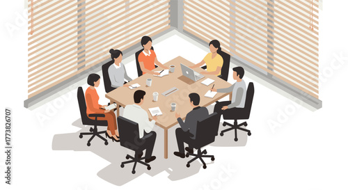 Team meeting in modern office with professionals around conference table