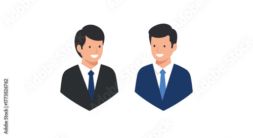 Business professionals in flat design style with smiling faces and formal attire