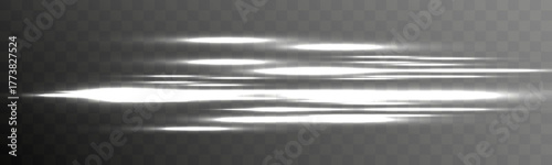 White light speed streaks with glowing energy motion effect on transparent background, representing acceleration, futuristic movement, and fast glowing light flow concept.
