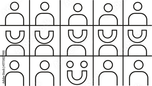 Vector illustration of human silhouette icons arranged in a grid formation
