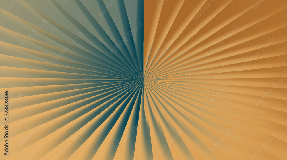 Obraz premium Dynamic abstract design showcasing a central split with radiating lines in cool teal and warm gold.