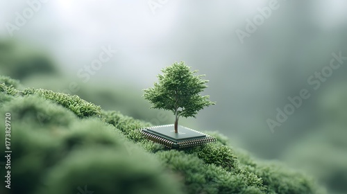 Green Computing: Tree Sprouting from Microchip on Moss