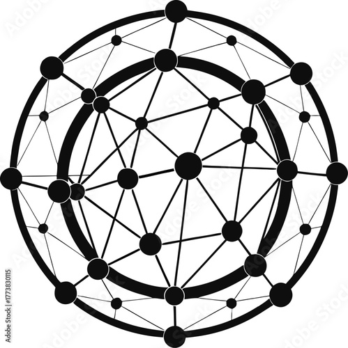  Polygonal globe with nodes  global connection or tech business. Silhouette black  vector white background