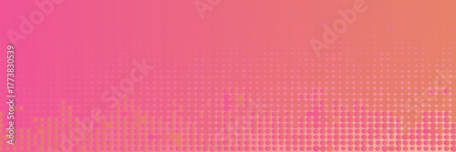 Pink orange polka dots gradient halftone background. Pop art cartoon dot texture with comic graphic design, Horizontal abstract pattern wall for cover digital technology.