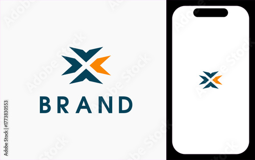 Modern geometric logo design on phone mockup for innovative brand identity, corporate branding
