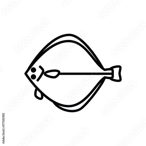A black and white flatfish with eyes mouth and fins