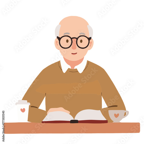Senior man reading book. Elderly gentleman enjoying a book. Older man sitting and reading. Mature man with a paperback. Elderly set