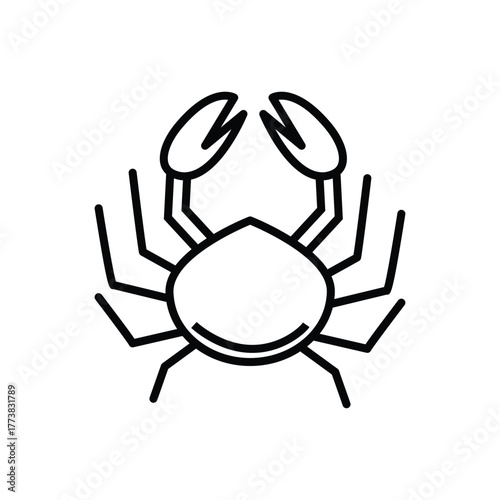 A line drawing of a crab showing its shell legs and claws