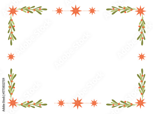 Vintage Christmas Frame with Stars and Holly berries