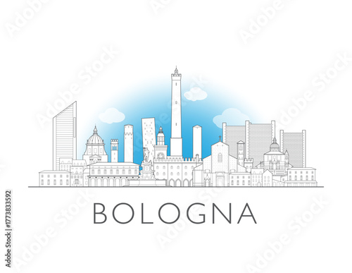 Bologna Italy cityscape illustration skyline drawing