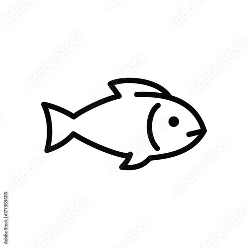 An outlined illustration of a fish with a distinct tail fins and eye oriented to the right
