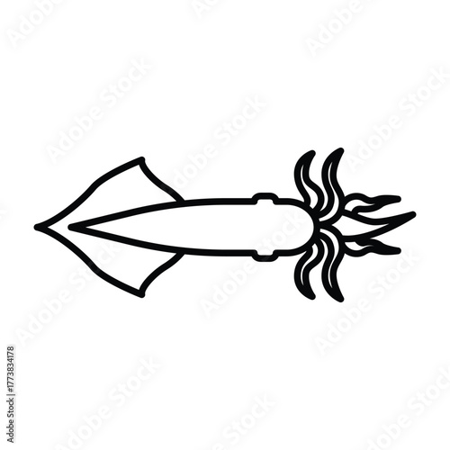 An outlined squid horizontally oriented