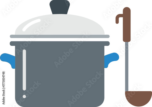 Cooking pot ladle kitchenware meal preparation stainless steel vector