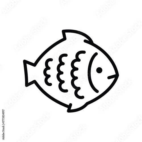 Blackoutlined fish featuring a rounded body wavy scales and a single visible eye