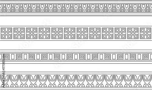 Classic greek black outline seamless ornament. Vector endless pattern of ancient hellens. European border.