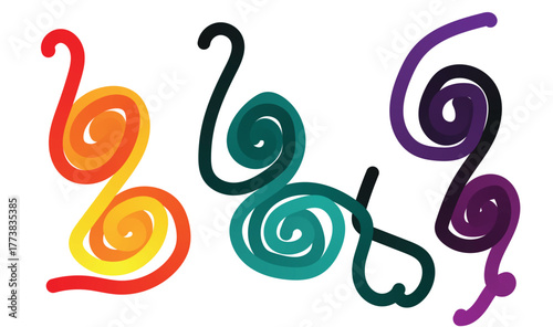 Colourful coiled ropes in abstract shapes and patterns against a white background