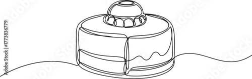 Elegant Sacher Torte Depiction in a Minimalist Continuous Line S
