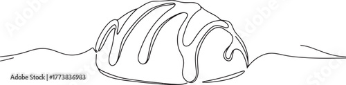 Elegant single line art of sweet roll with white chocolate drizz