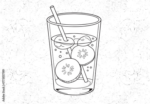 Refreshing cucumber water illustration with intricate background