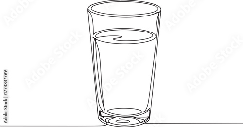 Elegant One-Line Drawing of a Glass Filled with Liquid, Minimali