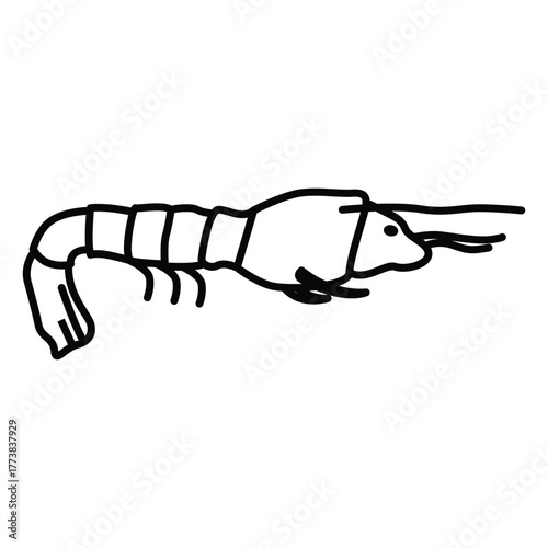 Simple blackandwhite line art of a shrimp or prawn
