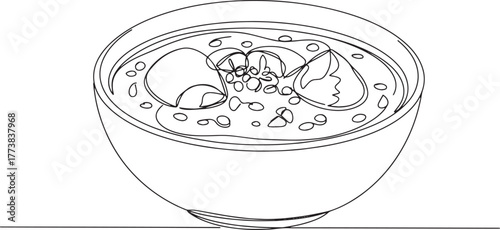 Elegant single line drawing showcasing a bowl of Nigerian Egusi