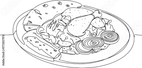 Hand-Drawn Style Illustration Depicting a Plate of Palestinian M