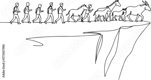 Abstract evolution line art depicting mankind progressing alongs