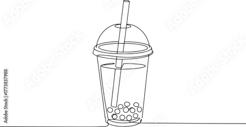 Minimalist line art illustration of refreshing brown sugar boba