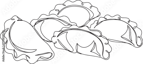 Pierogi stack in single line art style displaying culinary delig