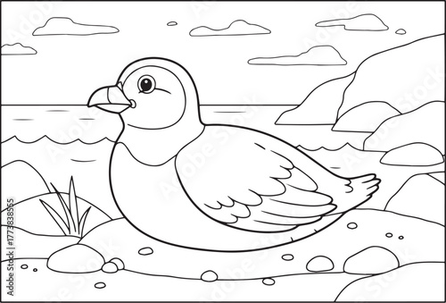 A peaceful scene of an auk resting near the serene shoreline art