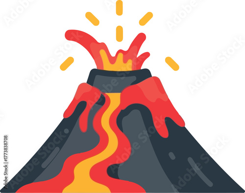 Exploding volcano erupting lava hot magma fiery mountain illustration vector