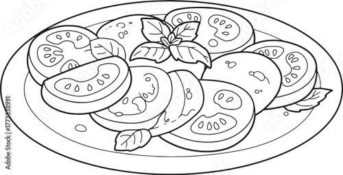 Elegant monochrome drawing of a caprese salad, a timeless culina