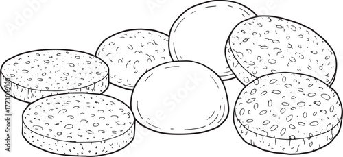 Monochrome sketch of rice cakes artistic illustration, healthy s