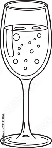 Elegant prosecco glass line drawing illustration for festive occ