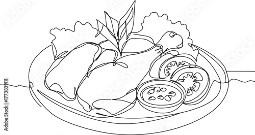 Elegant line art illustration of Ayam Penyet, a delicious Indone