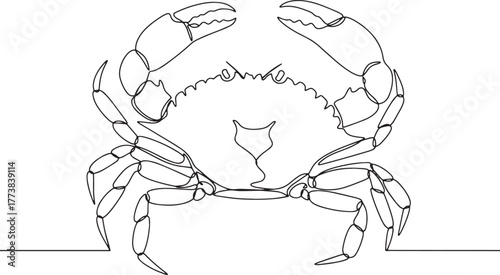 Elegant continuous line art of a crab against a pristine white b