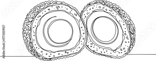 Elegant contour drawing of two scotch eggs, culinary artwork, mi