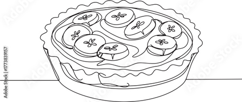 Simple Hand Drawn Banoffee Pie Line Art Illustration on White Ba