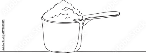 Minimalist line art illustration of a scoop filled with powder s