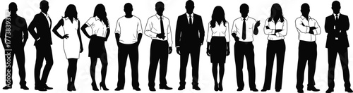 Business people silhouettes, corporate professionals in formal attire, office teamwork and leadership concept, business group illustration, management and collaboration vector design