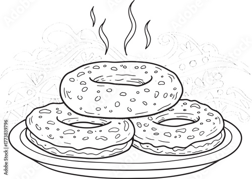 Whimsical Hand-Drawn Illustration of Stacked Sel Roti on a Decor