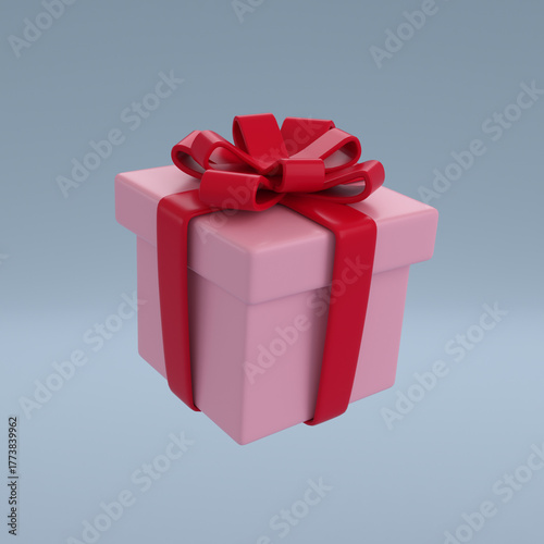 Pink gift box with red bow and ribbon